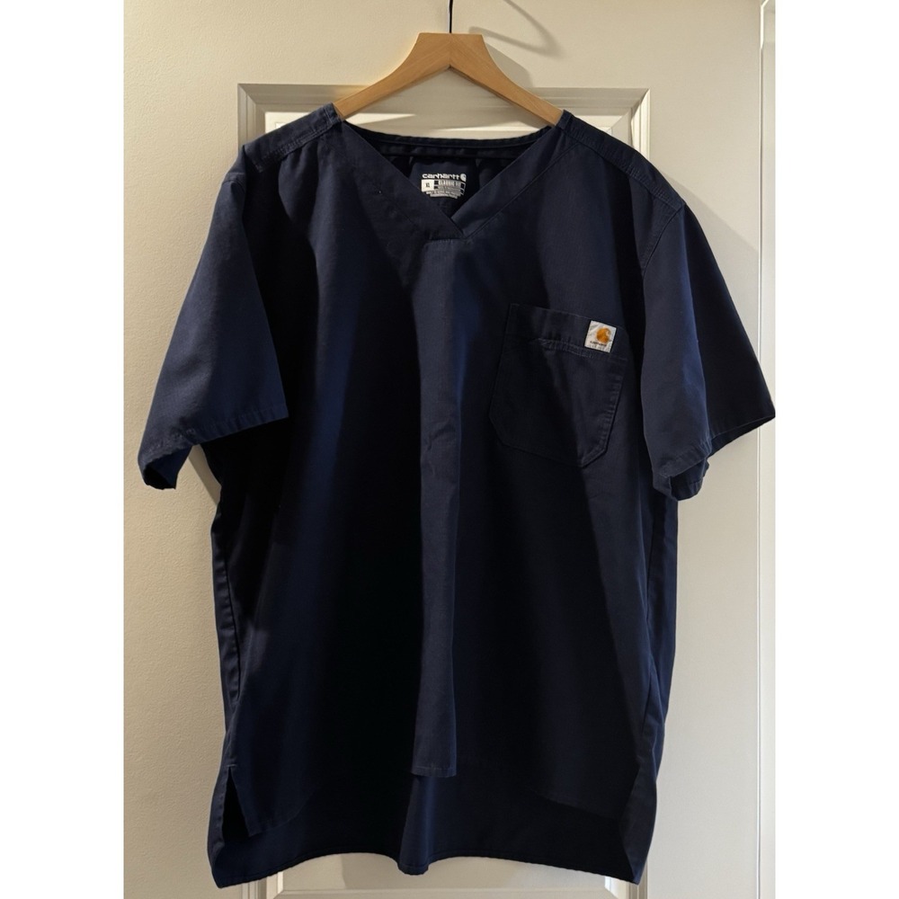Carhartt Scrub Top Mens XL Navy Blue Classic Fit Ripstop V Neck Medical Uniform